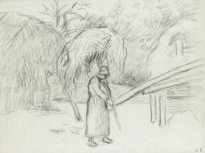 Study of a female peasant carrying a load of hay in the farmyard at Foucault by Camille Jacob Pissarro